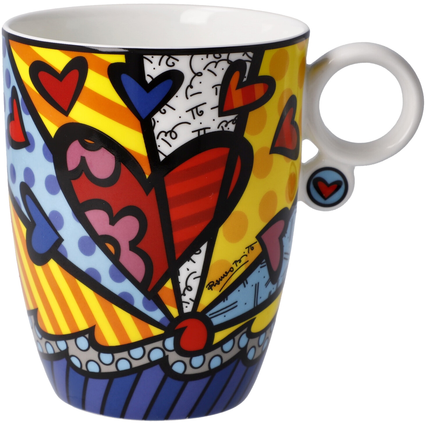 Tasse GOEBEL "Britto", bunt, B:13cm H:11cm, Porzellan, Trinkgefäße, Pop Art, Künstlertasse, Fine Bone China, Romero Britto - A New Day Image