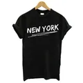 T-shirt imprimé New York pour femmes vêtements décontractés à col rond vêtements d'été noirs et