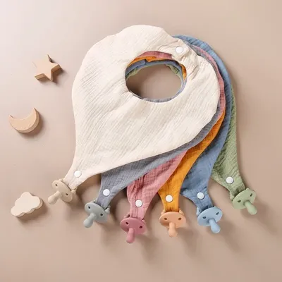 TeWindsor-Bavoir en coton pour bébé serviette de salive avec sucette mousseline pour nouveau-né