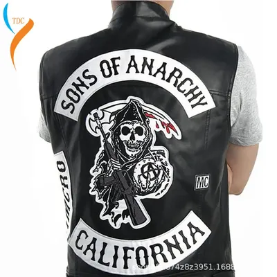 Veste en cuir brodée Sons Of Anarchy Costume Cosplay Rock Punk sans manches couleur noire pour