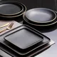 Service à dîner de style japonais Assiettes et plats Assiette noire Vaisselle de Noël Céramique