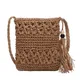 Sac à main tissé en paille pour femmes sacoche à épaule avec pompon style Boho Crochet ajouré