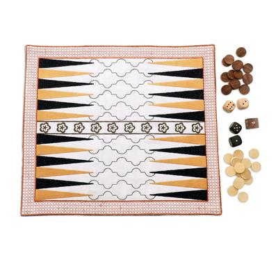 Novica Handmade Ganga Star In Olive Cotton And Wood Backgammon Set