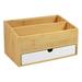 Bamboo Desk 2 Drawers Bamboo Organiser Stationary Storage Unit Office Supplies Drawer Makeup Holder Desk - White Single Layer