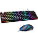 LED Wired Gaming Keyboard and Mouse Combo RGB Backlit Gaming Keyboard with Multimedia Keys Wrist Rest and Red Backlit Gaming Mouse 2400 DPI for Windows PC Gamers (Black)