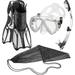 Rapido Boutique Collection Adult Mask Fin Snorkel Set Panoramic View Snorkel Mask Dry Snorkel Snorkeling Flippers Fins + Snorkel Gear Travel Bag