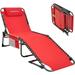 FUNDANGO Camping Chair Outdoor Folding Chaise Lounge Chair for Beach Pool Adjustable Reclining Chair with Pillow Supports 265lbs Red