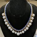 Kate Spade Jewelry | (#16) Nwot Kate Spade Faux Pearl And Gold Tone Necklace Braided With Fabric | Color: Blue/Gold | Size: Os