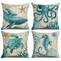 4 Pack Beach Throw Pillow Covers Decorative Ocean Coastal Theme Pillow Cases 18 X 18 Inch Pillow Cover Mediterranean Nautical Theme Soft Outdoor Sofa Patio Cushion Porch Home Decoration