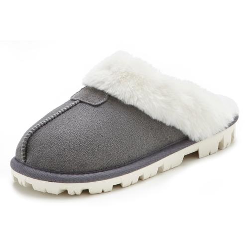 Plüsch Hausschuhe VIVANCE Gr. 43, grau Damen Schuhe Pantoffeln Plüsch Hausschuh Hausschuh,Pantoffeln,Clogs, Schlappen, Pantolette mit Warmfutter VEGAN