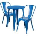 Flash Furniture Napoleon Commercial Grade 24 Round Blue Metal Indoor-Outdoor Table Set with 2 Cafe Chairs