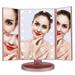 DEWIN LED Makeup Vanity Mirror Tri-Fold Lighted Vanity Mirror with 21 LED Lights Touch Screen and 1X/2X/3X Magnification Portable Travel Cosmetic Mirror(Rose Gold)