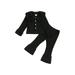wybzd Toddler Baby Girls Knitted Tracksuits Lapel Button Long Sleeve Jacket Stretch Pants Plush Outwear Set Black 4-5 Years