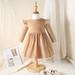 OBEEII Toddlers Baby Girls Fall Long Sleeve Solid Color Ruffled Velvet Dress Baby Girls Cake Smash Dress Wedding Flower Girl Dress 4-5 Years Shallow khaki