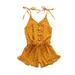 Gureui Baby Girl Summer Romper Heart Printed Tied Spaghetti Straps V-Neck Button Open Jumpsuit