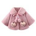 Efsteb Infant Toddler Baby Girls Cute Winter Warm Thick Faux Fur Cardigan Cloak Outerwear Coat with Bow Pom-pom Balls Purple 3-4 Years