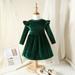 OBEEII Toddlers Baby Girls Fall Long Sleeve Solid Color Ruffled Velvet Dress Baby Girls Cake Smash Dress Wedding Flower Girl Dress 3-4 Years Green