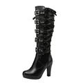 Women's Long Boots Pointed Toe High Heel Thigh High Boot Wide Calf Stiletto Heel Pointed Toe Boot for Women Stiletto Heels Over the Knee High Boots, Black, 7 UK