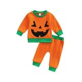 Newborn Baby Girl Boy Halloween Sweatshirt Clothes Set Long Sleeve Halloween Pumpkin Top Pant Cute Fall Winter Outfit
