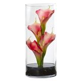 Nearly Natural 12 in. Calla Lily Artificial Arrangement in Cylinder Glass Vase