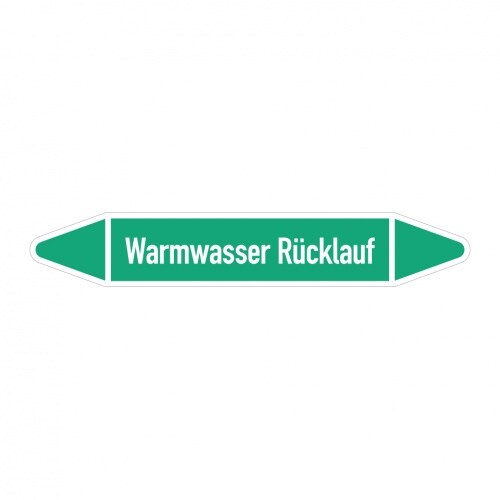 Aufkleber I RKZ-Etikett Warmwasser Rücklauf,DIN 2403,grün/weiß,f. Ø 60-90mm,310x52mm,3/Bogen Image