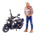 Hand Painted 1:64 Figure Driving Motorcycle Micro Landscape Layout Architecture Model Resin Doll Fairy Garden Movie Character S Scale Gray Black