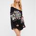 Free People Dresses | Free People Fleur Du Jour Mini Dress Off Shoulder Ls Floral Embroidery Xs Nwt | Color: Black/Purple | Size: Tagged Xs But Buyers Say Fits Like A Small