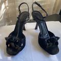 Louis Vuitton Shoes | Louis Vuitton Black Leather Sandals Ankle Strap Heels Mules 37-7 Italy | Color: Black | Size: 37eu