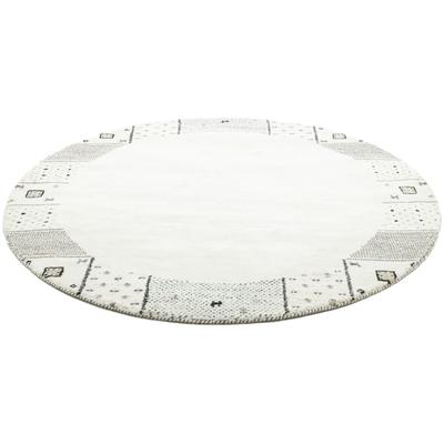 Wollteppich THEKO "Denver 1999", beige, H:16mm Ø:150cm, Schurwolle, Teppiche, reine Wolle, Gabbeh Design, handgeknüpft, mit Bordüre Image
