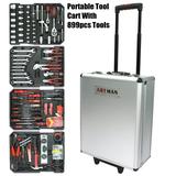 899 PCS Tool Set Portable Mechanic Tool Box with 4 Layers of Tool Set and Wheels Socket Wrench Household Repair Tool Set Tool Box for Home Shop Workplace White