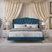 Velvet Diamond Button Tufted Upholstered Platform Bed, King in Navy Blue - CasePiece USA C8371KPL-NBL-VV