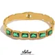 Yhpup-Bracelet en acier inoxydable étanche pour femme Bling vert blanc cubique contre-indiqué