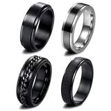 GENEMA 4 Pcs Stainless Steel Fidget Spinner Rings Set for Men Women Cool Wedding Bands Rings Wide Fashion Pattern Beveled Edges Ring Jewelry Daily Casual Accessories