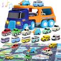 14pcs Trucks Car Toys Set with Play Mat Transport Car Carrier Truck Pull Back Construction Vehicles Toys with Lights and Sounds for 1 2 3 4 5 Year Old Toddlers Boys Girls for Birthday Christmas Gifts