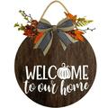 Eveokoki 12 Welcome To Our Home Pumpkin Wood Sign Hanging Front Door Sign Fall Wooden Wall Art Sign Hanging Hello Fall Porch Sign Rustic Wood Decor for Thanksgiving Day Autumn Party Decor