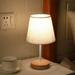 Table Lamp Fabric Wooden Table Lamp Bedside Nightstand Lamp Simple LED Desk Lamp for Home Bedroom Living Room Office Study Cylinder Beige