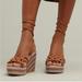 Anthropologie Shoes | Anthropologie Raffia Platform Heels Purple Tie Up The Legs Sz 38 Eu 7.5 Us New | Color: Purple | Size: 7.5