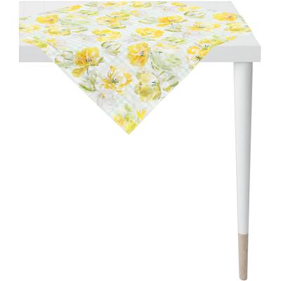 Mitteldecke APELT "6405 SPRINGTIME, Frühjahrsdeko, Frühling" Gr. 2, gelb (weiß, gelb, natur), B:100cm L:100cm, Polyester, Baumwolle, Tischdecken, Digitaldruck Image