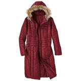 Blair Women's Haband Women's Long Quilted Puffer Jacket with Faux Fur Hood - Red - M - Misses