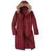 Blair Women's Haband Women's Long Quilted Puffer Jacket with Faux Fur Hood - Red - L - Misses