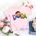 T-shirt imprimé dessin animé pour filles mode Kawaii Dora Explorer t-shirt pour enfants été