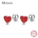 Modian-Boucles d'oreilles à tige en émail rouge pour femme cœurs exquis argent regardé 925 perle