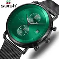 Montres chronographes automatiques pour hommes marque supérieure montre-bracelet de sport verte