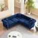 80" Button Tufted Upholstered Roll Arm Luxury Classic Chesterfield L-Shaped Sofa 3 Pillows Included, Solid Wood Gourd Legs