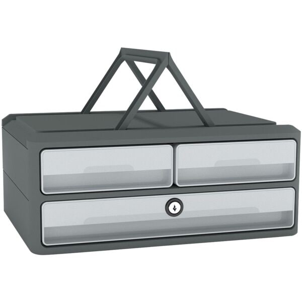 cep Schubladenbox MoovUp mit Schloss 3 Fächer A4 quer / A5 quer grau, 32.8x4x24.5 cm