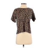 LNA Short Sleeve T-Shirt: Crew Neck Covered Shoulder Tan Animal Print Tops - Women's Size X-Small - Print Wash