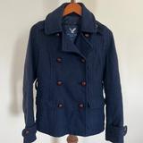 American Eagle Outfitters Jackets & Coats | American Eagle Size S Wool Blend Long Sleeves Double Breasted Button Pea Coat | Color: Blue | Size: S