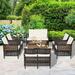 Costway 8PCS Patio Rattan Furniture Set Cushioned Chairs Wood Table - See Details