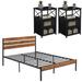 17 Stories 3 Piece Bedroom Set Wood Bed Frame & Nightstand Set Mattress Foundation w/ Side Table Set Wood/Metal in Black | Wayfair