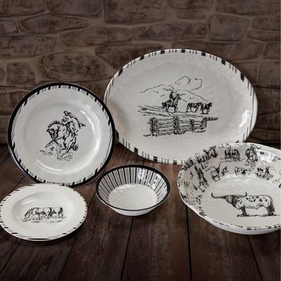 Paseo Road Ranch Life Western Cowboy 14 Piece Melamine Dinnerware Set